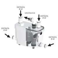 SANISPEED SILENCE PLUS + scarico acque chiare doccia, lavabo, vasca da bagno, bidet, lavatrice, lavastoviglie e lavandino, utilizzo intensivo SDS+