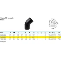 Curva 45° a raggio lungo polietilene PEHD ø250 mm (a segmenti) VS0306021