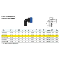 Curva tecnica senza morsetto con tappo polietilene PEHD ø50/46 mm VS0330005