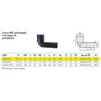 Curva WC prolungata con tappo di protezione ø90 mm polietilene PEHD VS0362001