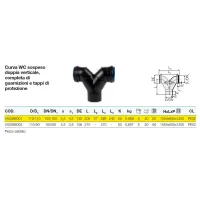 Curva WC sospeso doppia verticale, completa di guarnizioni e tappi di protezione ø110/110 mm senza o-ring polietilene PEHD VS0368001