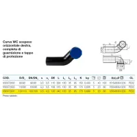 Curva WC sospeso orizzontale destra, completa di guarnizione e tappo di protezione ø110/110 mm senza o-ring polietilene PEHD VS0372001