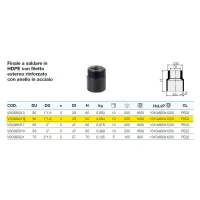 Finale a saldare ø50 x 1"1/2 in HDPE con filetto esterno rinforzato con anello in acciaio VS0385015