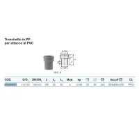 Tronchetto in PP per attacco al PVC ø110/100 mm L. 95 mm - gamma PP3 VS0564001