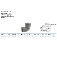 Curva in PP 45° con o-ring e in PVC ad incollaggio per collegamento al PVC D. 100 - ø110/100 mm - gamma PP3 VS0566005