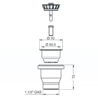 Piletta BASKET "MINI" senza troppo-pieno per lavelli inox con foro ø60 flangia ø70 uscita 1"1/2 Gas 1954.007