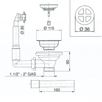 Piletta BASKET per lavelli con foro ø 90 con troppo pieno tondo ø1.1/2" 1745.080