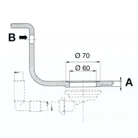 Piletta BASKET "MINI" con foro ø60 flangia ø70 uscita 1"1/2 Gas con troppo-pieno rettangolare per lavelli inox 1754.002