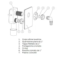 Sifone lavatrice ad incasso con rosone e portagomma cromati M623