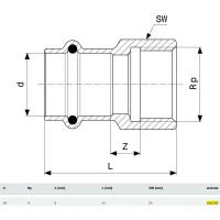 Manicotto Prestabo FF ø18x1/2"F con SC‑Contur acciaio al carbonio, zincato estremità a pressare femmina, filettatura Rp 559090