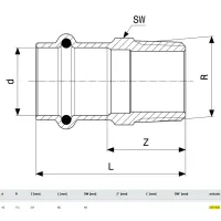 Manicotto ø42x1"1/4 M Sanpress con SC‑Contur bronzo, estremità a pressare femmina, filettatura R 297930