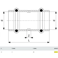 Manicotto FF ø12 con battente Profipress con SC‑Contur rame, estremità a pressare femmina 292737