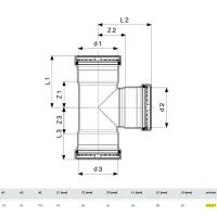 Raccordo a Tee . FFF 76,1x54x76,1 Profipress xL con SC‑Contur rame, estremità a pressare femmina 476977