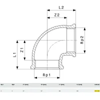 Curva a 90° ø2"FF bronzo, filettatura Rp 269296