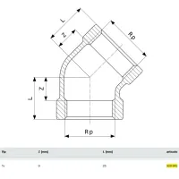 Curva a 90° ø3/4"FF bronzo, filettatura Rp 320645