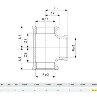 Raccordo a Tee ø2"F bronzo, filettature Rp 264321