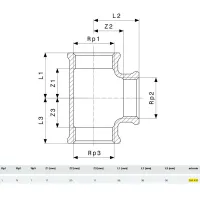 Raccordo a Tee ø1"Fx3/4"Fx1"F bronzo, filettature Rp 264420