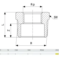 Manicotto di riduzione ø2"Mx1.1/2"F bronzo, filettatura R, filettatura Rp 267629