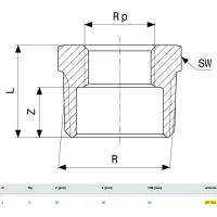 Manicotto di riduzione ø2"Mx3/4"F bronzo, filettatura R, filettatura Rp 267681