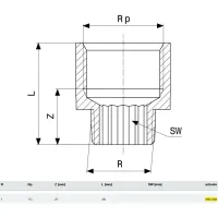 Manicotto di riduzione ø1"Mx1.1/4"F bronzo, filettatura R, filettatura Rp 359348