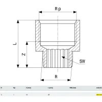 Manicotto di riduzione ø1/2"Mx1"F bronzo, filettatura R, filettatura Rp 320430