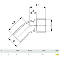 Curva a 45° MF ø54 rame, estremità a saldare femmina, estremità maschio 114916