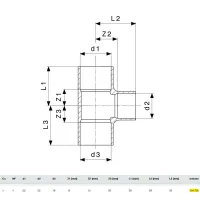 Raccordo a Tee F ø22x22x18 rame, estremità a saldare femmina 104702