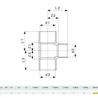 Raccordo a Tee FFF D.14-12-14 rame, estremità a saldare femmina 467586