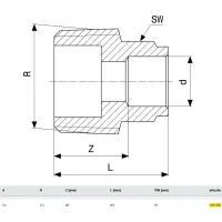 Manicotto FM 54-1"1/2 bronzo, estremità a saldare femmina, filettatura R 169305