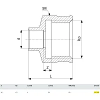 Manicotto FF 42-1"1/2 bronzo, estremità a saldare femmina, filettatura Rp 117597