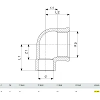 Gomito a 90° FF 14-1/2" bronzo, estremità a saldare femmina, filettatura Rp 467692