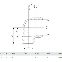 Gomito a 90° FF 16-1/2" bronzo, estremità a saldare femmina, filettatura Rp 467708