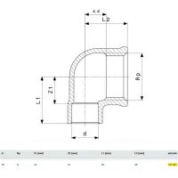 Gomito a 90° bronzo FF ø22 - 3/4" estremità a saldare femmina, filettatura Rp 107581