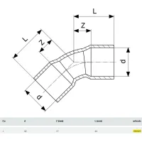 Curva a 45° rame FF ø42 mm estremità a saldare femmina 108823