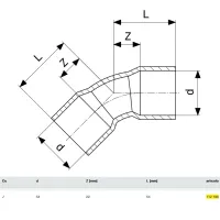 Curva a 45° rame FF D.54 estremità a saldare femmina 112196