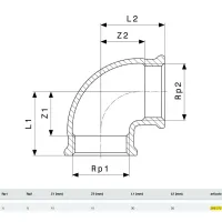 Curva a 90° FF 1/2" bronzo, filettatura Rp 269272