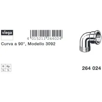 Curva a 90° MF 1/2" bronzo, filettatura R, filettatura Rp 264024