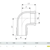 Curva a 90° MF 1/2" bronzo, filettatura R, filettatura Rp 264024