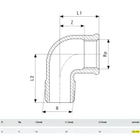 Curva a 90° MF 3/4" bronzo, filettatura R, filettatura Rp 264000