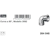 Curva a 90° MF 1" bronzo, filettatura R, filettatura Rp 264048