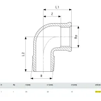 Curva a 90° MF 1" bronzo, filettatura R, filettatura Rp 264048