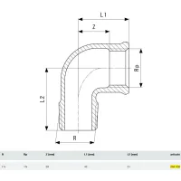 Curva a 90° MF 1"1/4 bronzo, filettatura R, filettatura Rp 264109