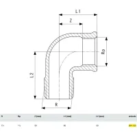 Curva a 90° MF 1"1/2 bronzo, filettatura R, filettatura Rp 264123