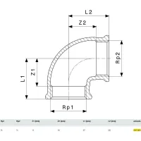 Curva a 90° 3/4"-1/2" bronzo, filettatura Rp 320669