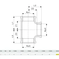 Raccordo a Tee bronzo F 1/2", filettature Rp 264222