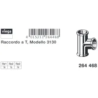 Raccordo a Tee bronzo F F 3/4"x1/2"x3/4, filettature Rp 264468