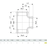 Raccordo a Tee 3/4"x3/4"x1/2" bronzo, filettature Rp 362508