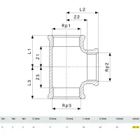 Raccordo a Tee 3/4"x1/2"x1/2" bronzo, filettature Rp 362492