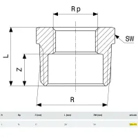 Manicotto di riduzione MF 1"x3/4 bronzo, filettatura R, filettatura Rp 266479