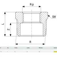 Manicotto di riduzione MF 1"1/2x1" bronzo, filettatura R, filettatura Rp 267605